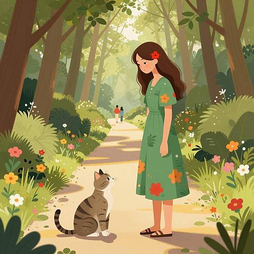 Vibrant Forest Scene with Young Woman