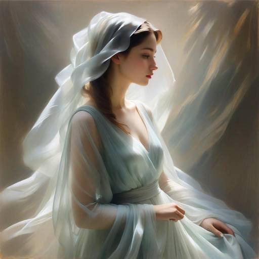 Young Woman in Flowing White Dress and Veil