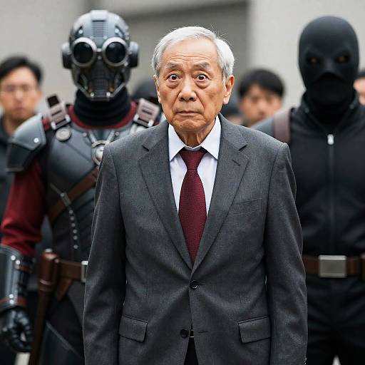 Futuristic Encounter with Masked Figures