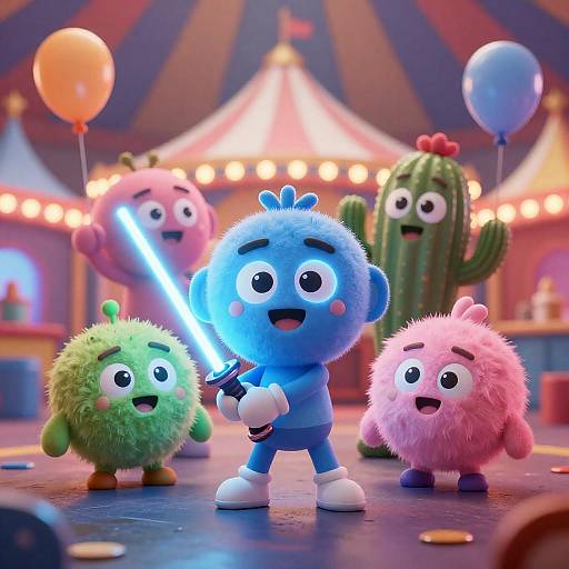 Glowing Blue Saber Carnival Characters