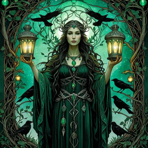 Goddess Hekate with Lanterns and Crows Goddess Hekate with Lanterns and Crows