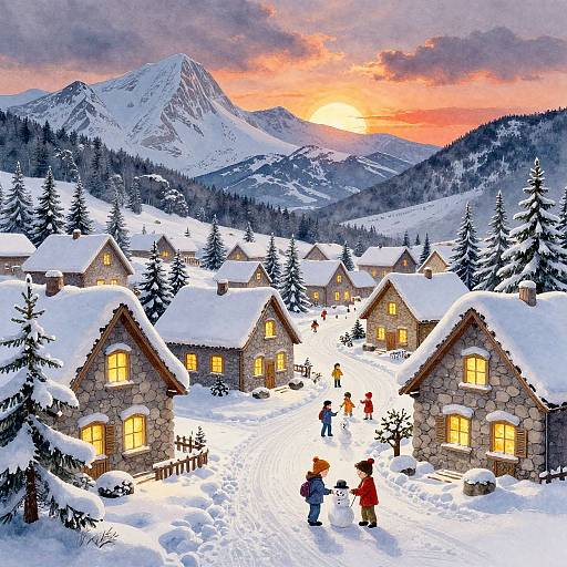 Hyper-Realistic Snowy Village Watercolor