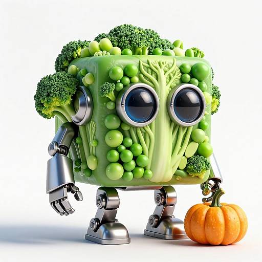 Robotic Vegetable Creature with Metallic Body