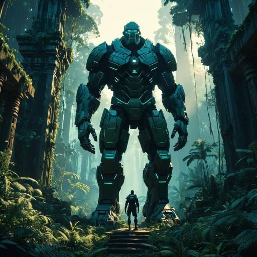 Biomechanical Titan in Ancient Rainforest Ruins