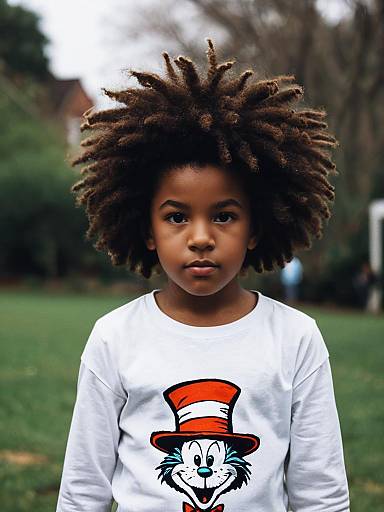 Realistic Boy in Seuss Costume Outdoors
