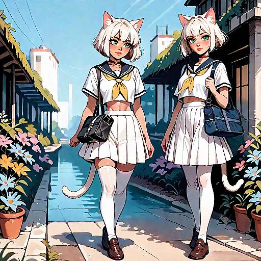 Petite Catgirl Serafuku Morning Walk