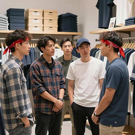 Asian Men Shopping in Clothing Store