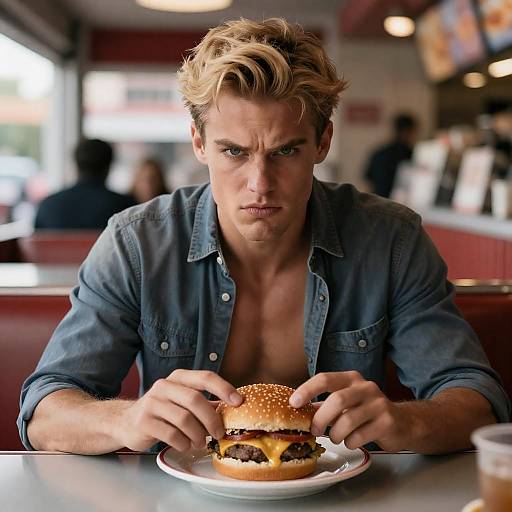 Diner Gaze: Muscular Man with Burger