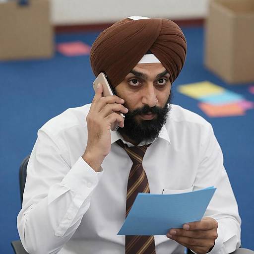 Man with Turban and Phone in Focus
