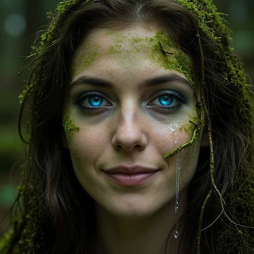 Photorealistic Woman Blending with Forest