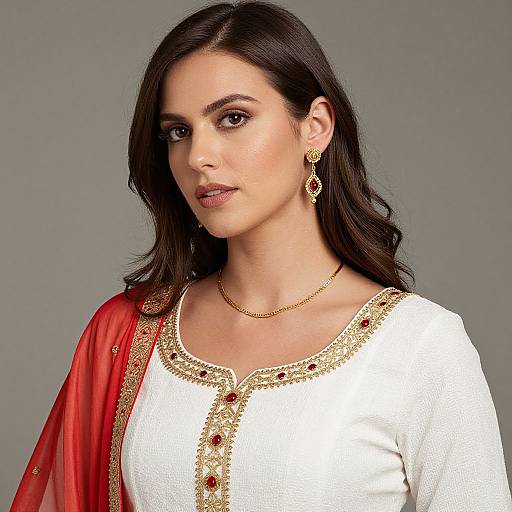 Elegant Woman in Embroidered Dress