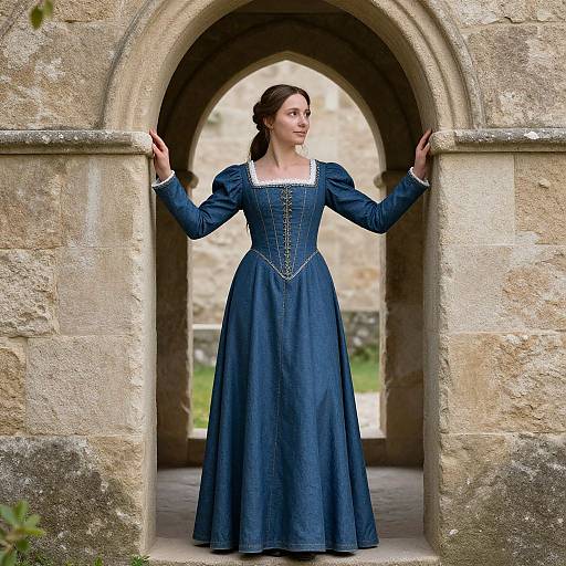 Medieval Woman in Blue Dress