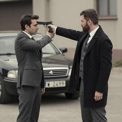 Tense Standoff Between Two Suited Men