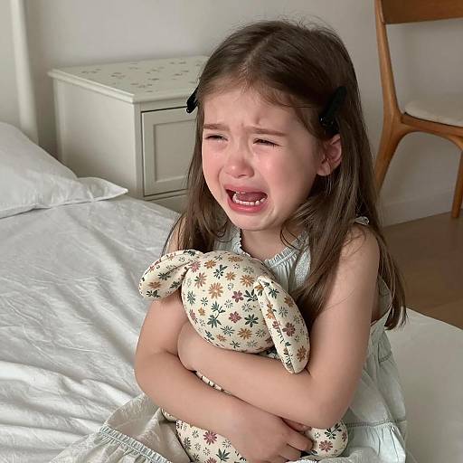 Emotional Young Girl with Stuffed Animal