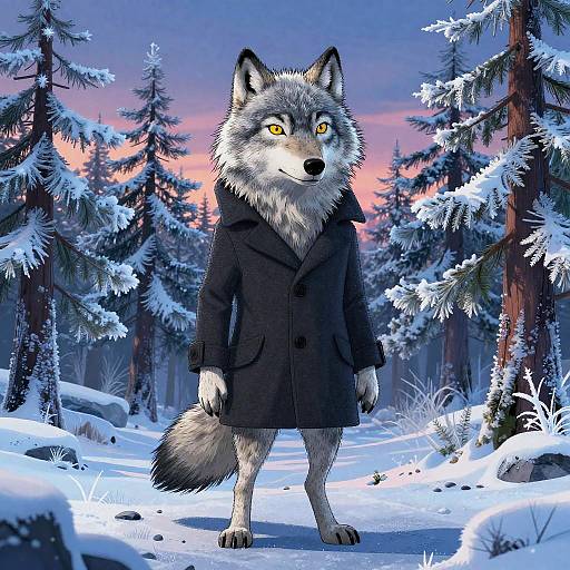 Square Silver Wolf in Frosty Pines