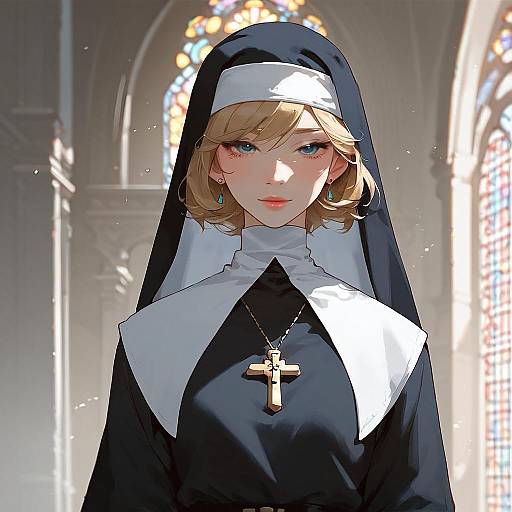 Anime Style Nun in Church