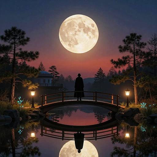 Moonlit Astronomer on Arched Bridge