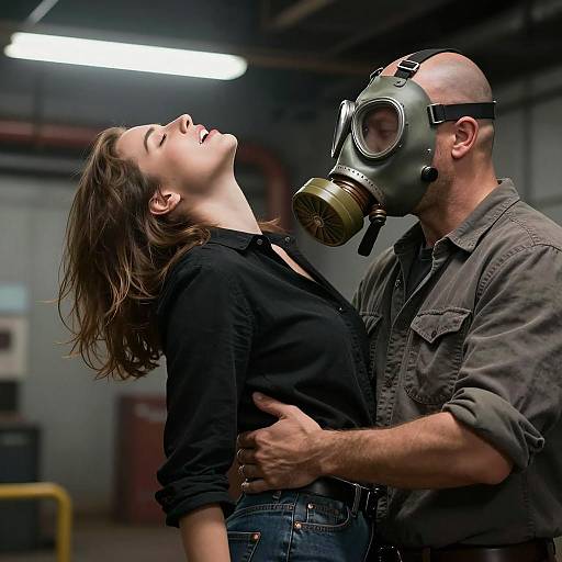 Industrial Scene with Gas Mask and Woman