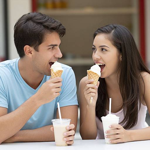 Couple Enjoying Ice Cream Together