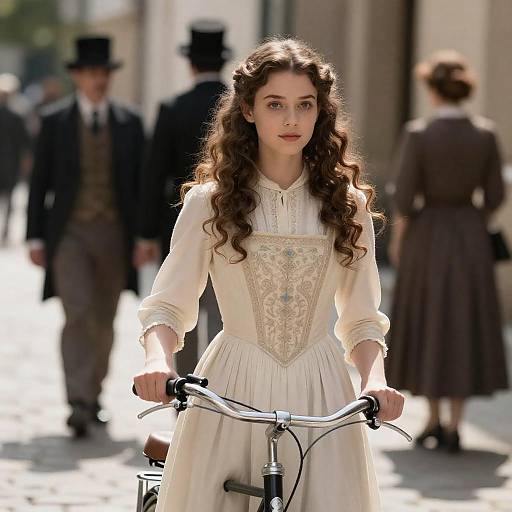 Sunlit Victorian Woman with Bicycle