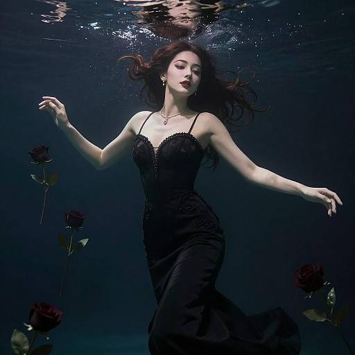 Ethereal Underwater Elegance with Dark Roses