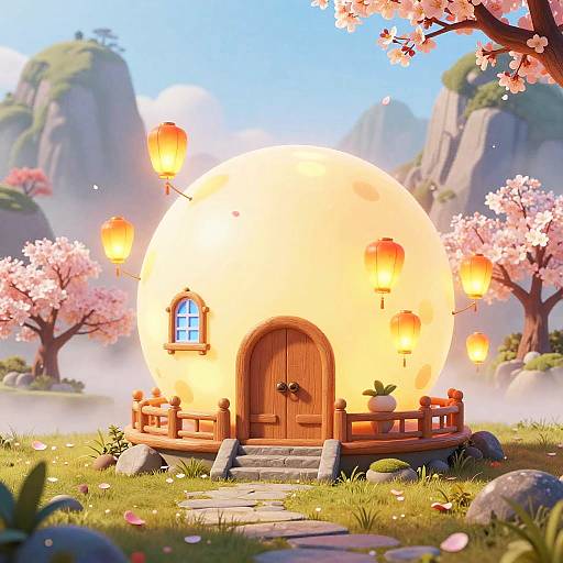 Magical Orb-Shaped Temple with Floating Lanterns
