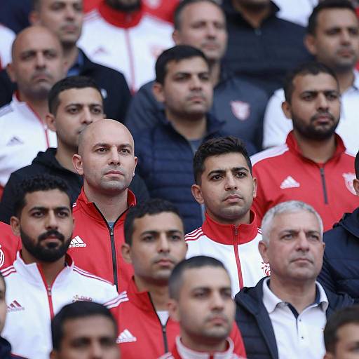 Diverse Male Crowd Wearing Red and White