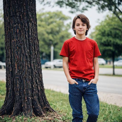 Boy in Blue Polka Dot Pants Outdoors