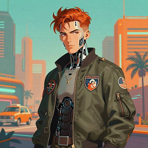 Retro-Futuristic Android in Cyberpunk City