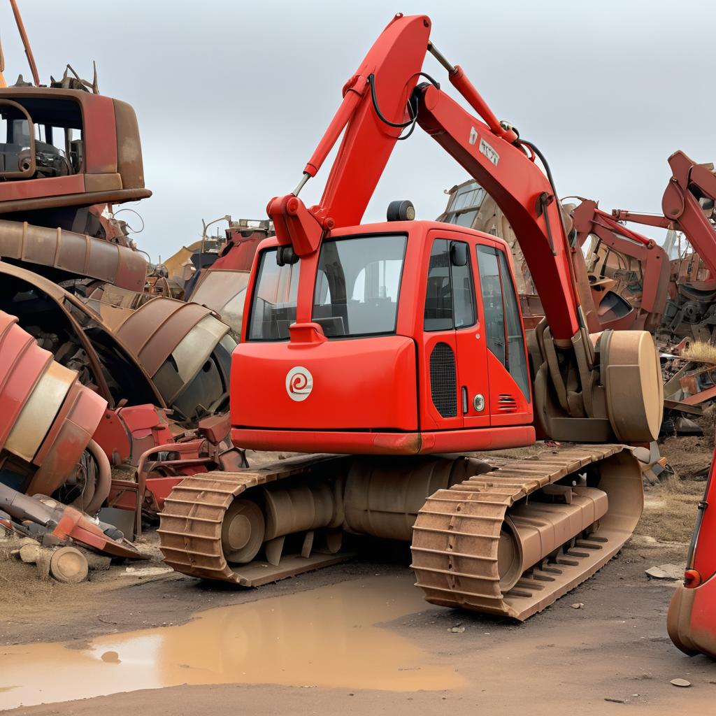 Curious Anthropomorphic Excavator in Scrapyard