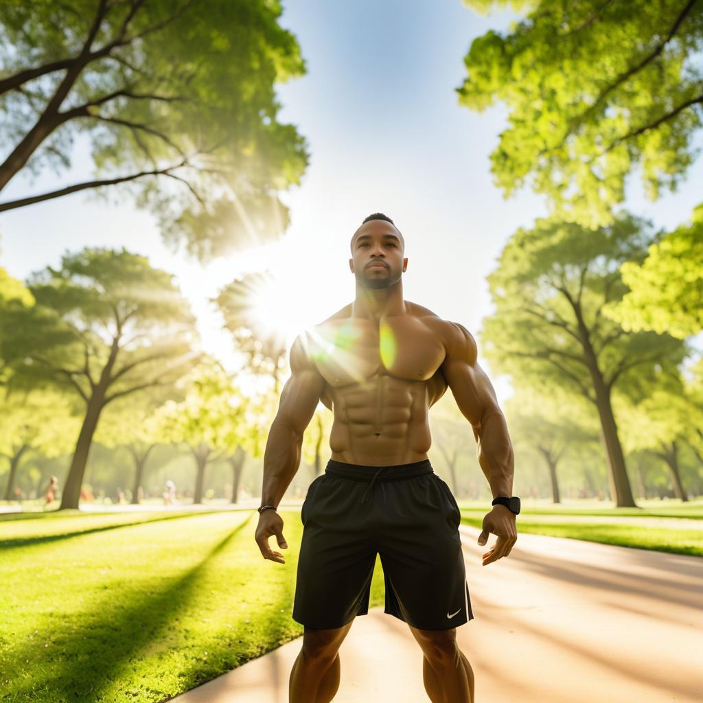 Athletic Man in Sun-Drenched Park