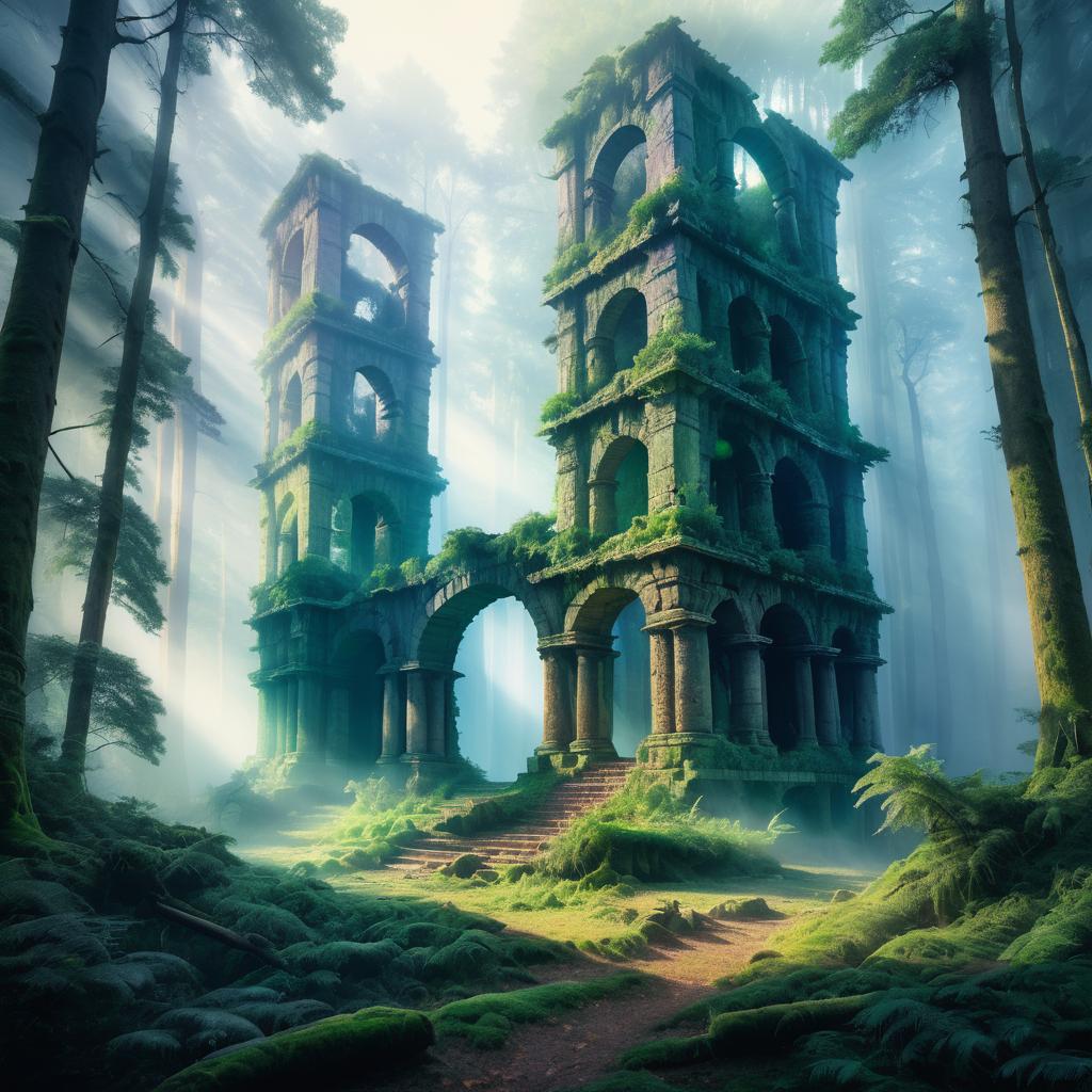 Cinematic Ruins in a Mystical Forest