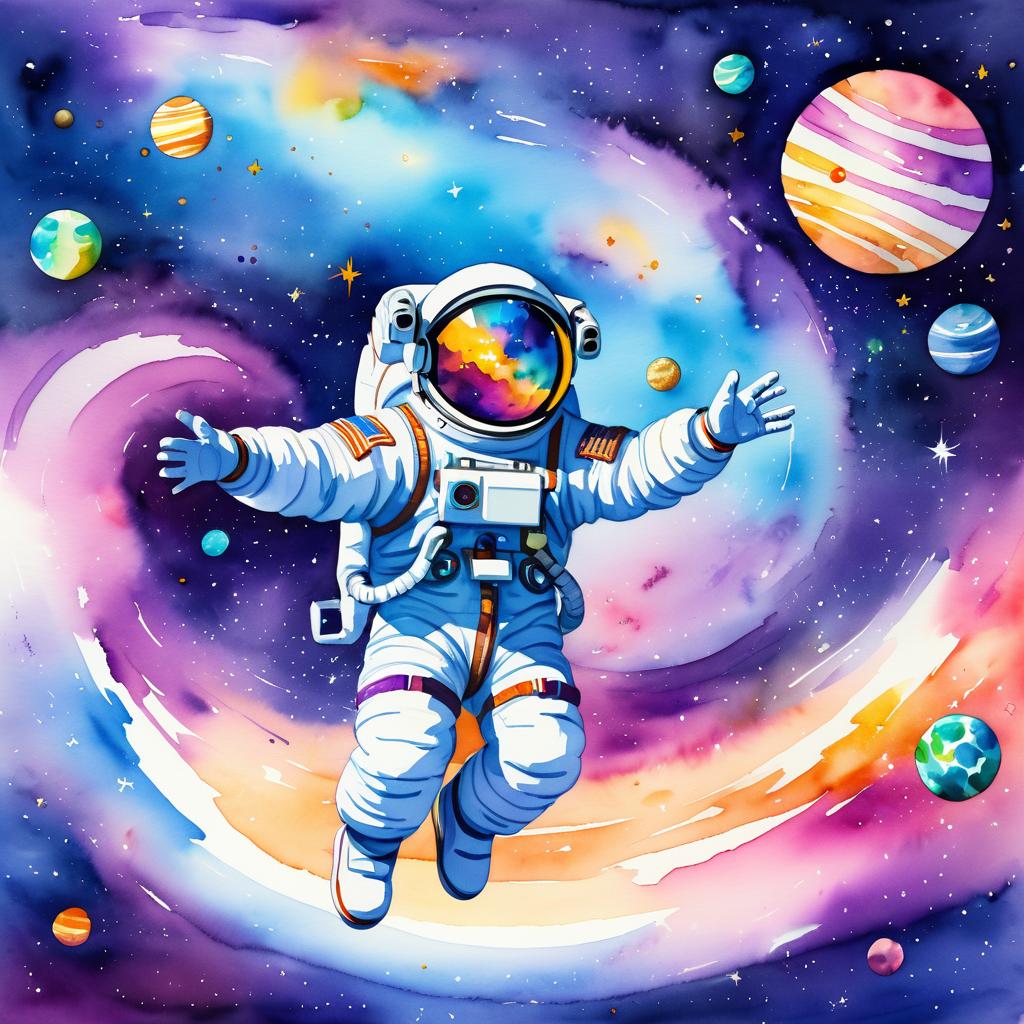 Cheerful Astronaut in Vibrant Galaxy Art