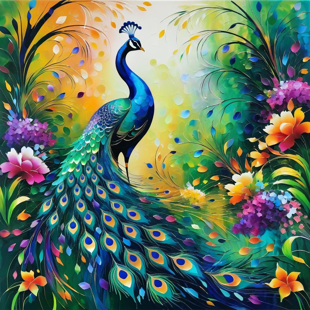 Elegant Peacock in a Blooming Garden