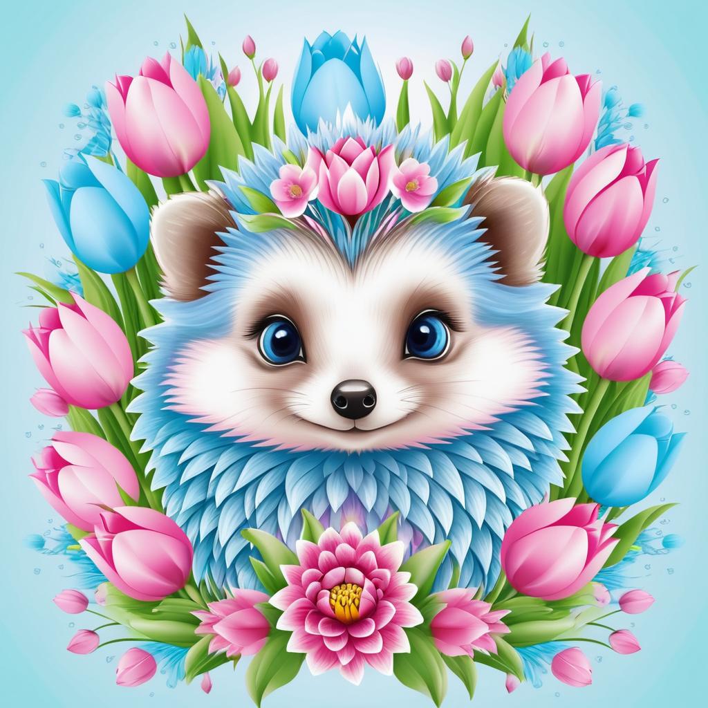 Charming Hedgehog with Pink Tulips