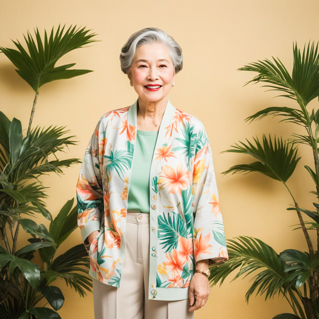 Joyful Grandmother in Tropical Setting