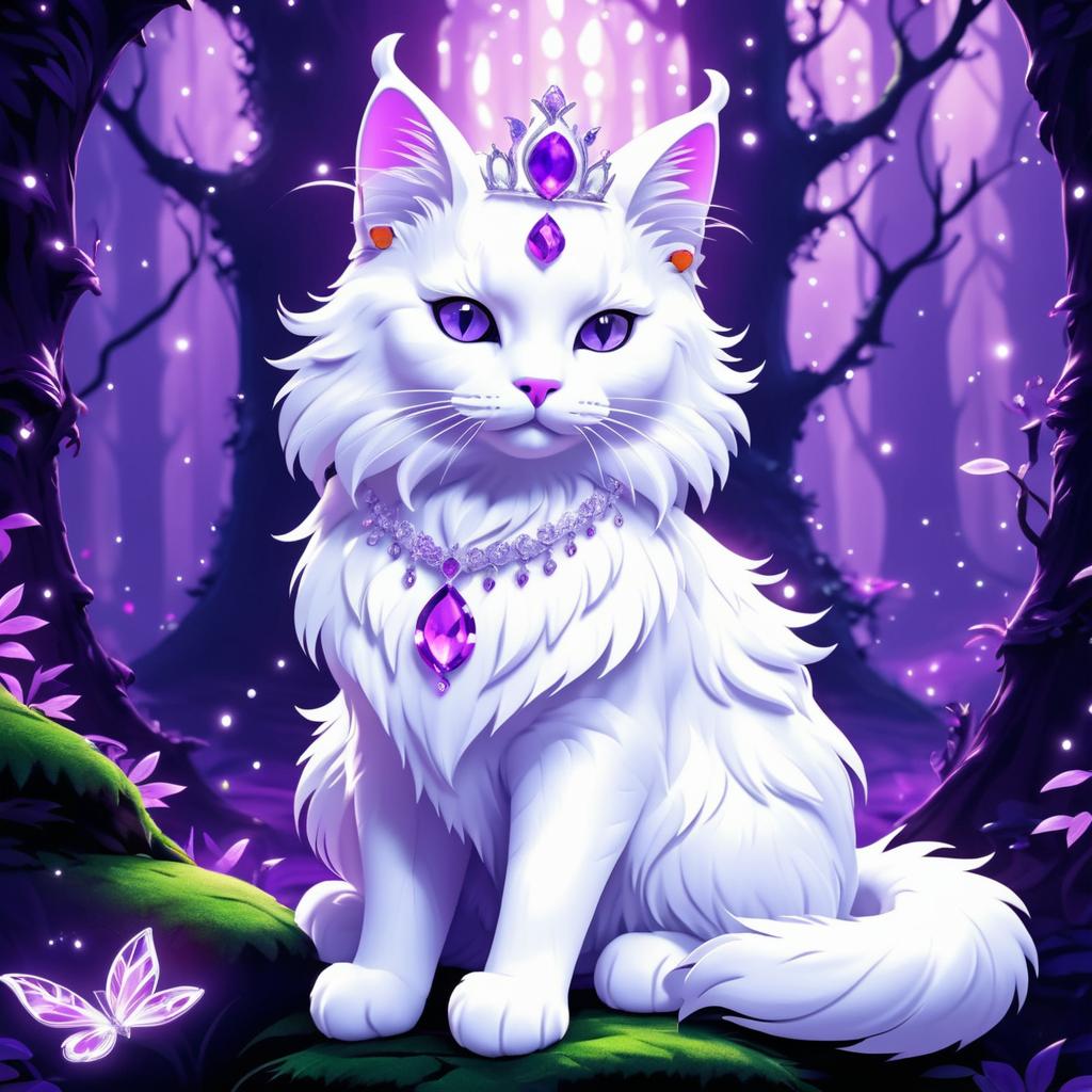 Regal White Cat in Enchanted Forest