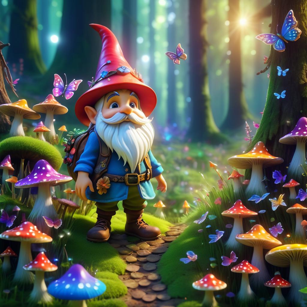 Gnome in a Magical Mushroom Forest