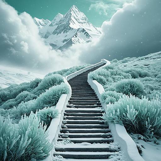 Icy Tundra Staircase to Snowy Mountains