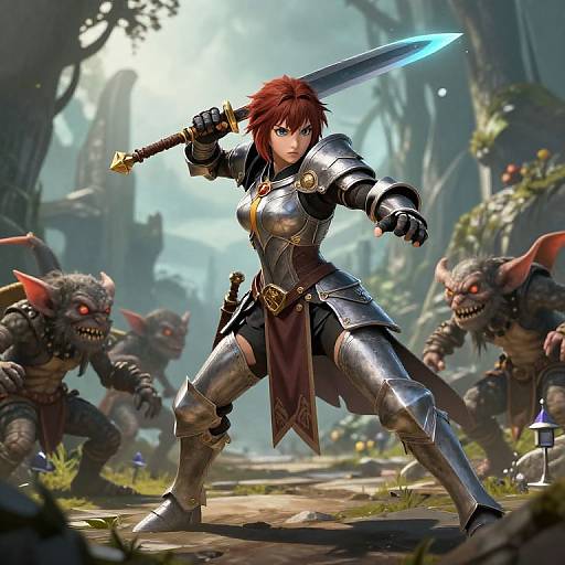 Female Paladin vs Goblins Action