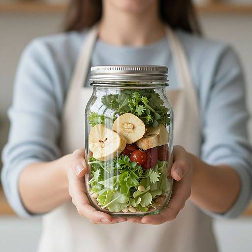 Woman Holding Salad Jars