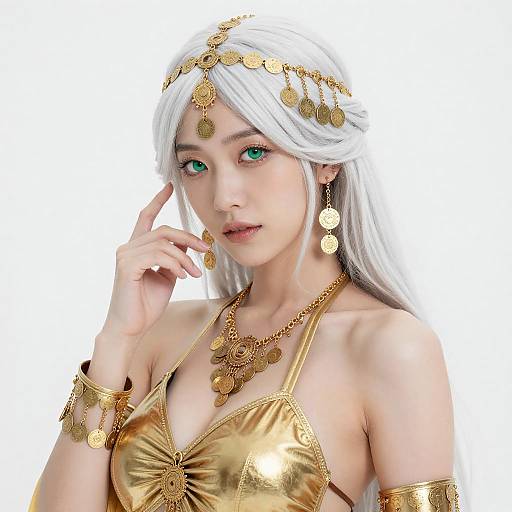 Elegant Asian Woman with Gold Accessories