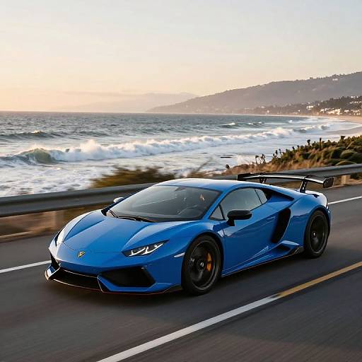 Blue Lamborghini Huracán on Coastal Highway