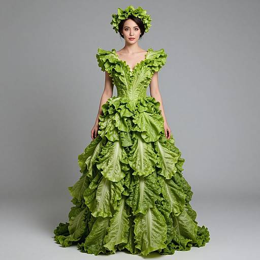 Elegant Woman in Lettuce Leaf Gown