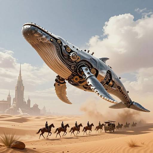 Mechanical Whale Soars Over Desert Caravan