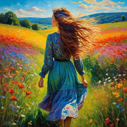 Vibrant Meadow with Colorful Cascade Hair Vibrant Meadow with Colorful Cascade Hair