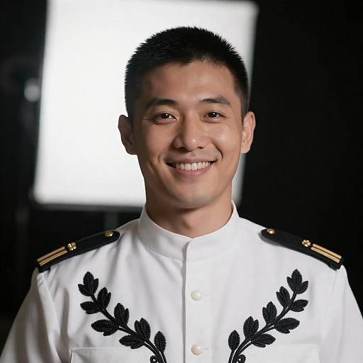 Smiling Man in Embroidered Military Uniform