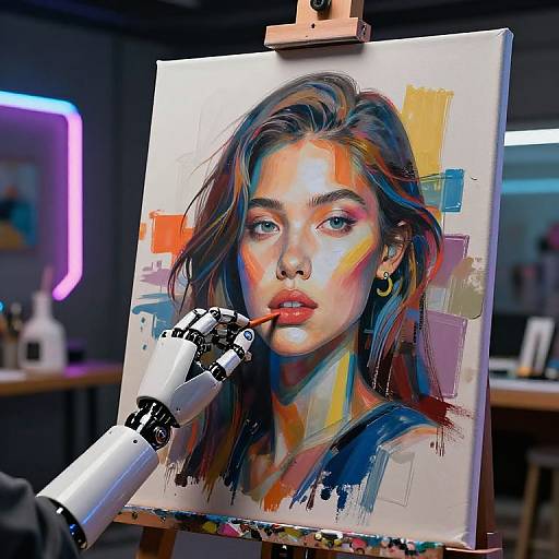 Robotic Hands Painting Neon Portraits