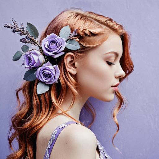 Profile of Teen Girl with Lavender Flowers in Rose Gold Hair