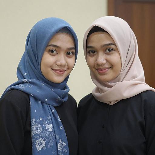 Smiling Asian Women in Patterned Hijabs